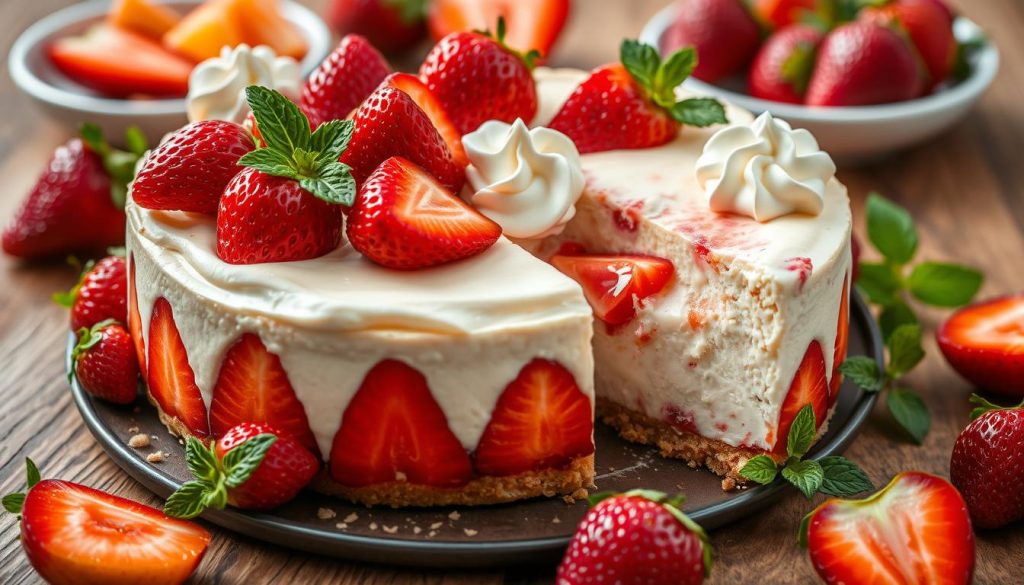 Fruity dessert option with strawberry cheesecake dump cake