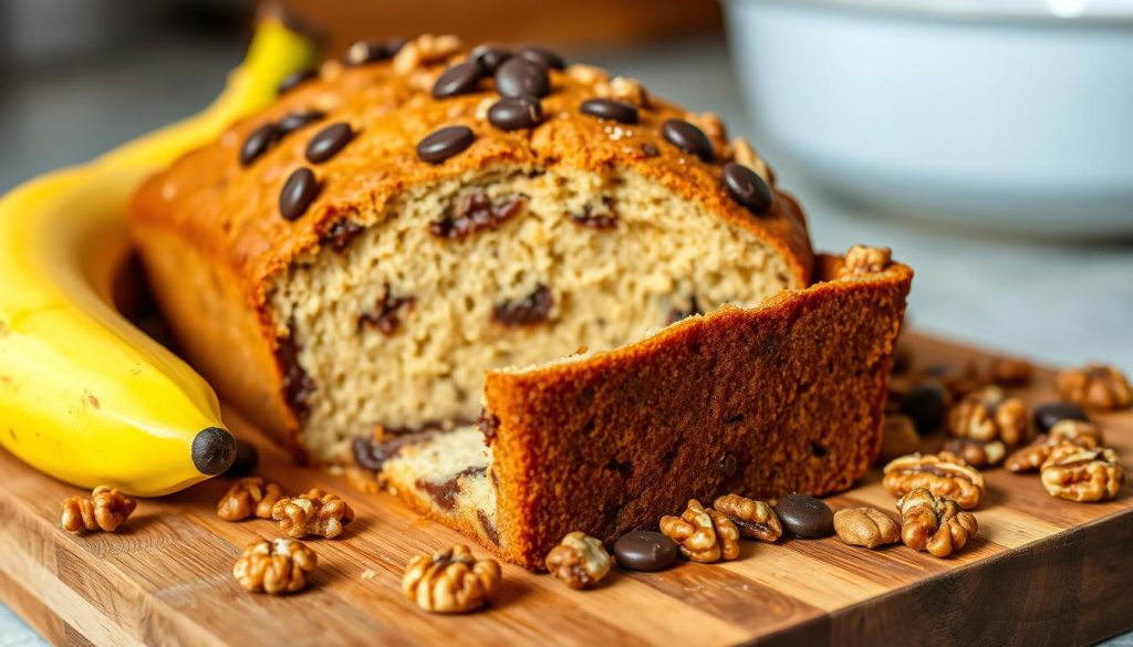 moist banana bread with walnuts and chocolate chips